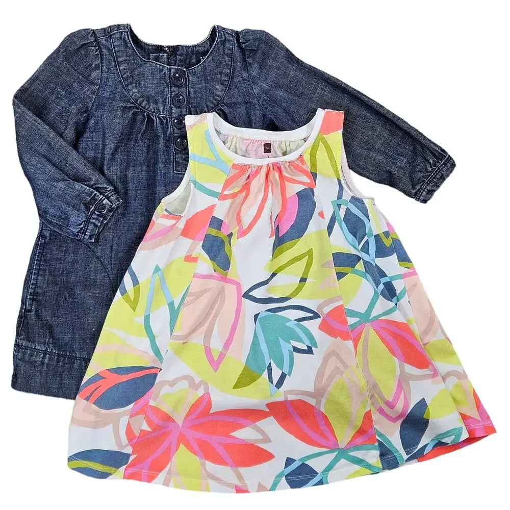 Girl's Denim and Floral Print Spring Summer Dress Bundle Set Size 3 | MINOR FLAW